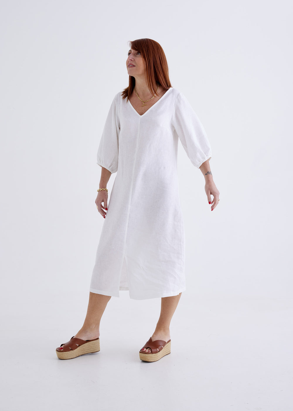 Elena Linen Dress in White