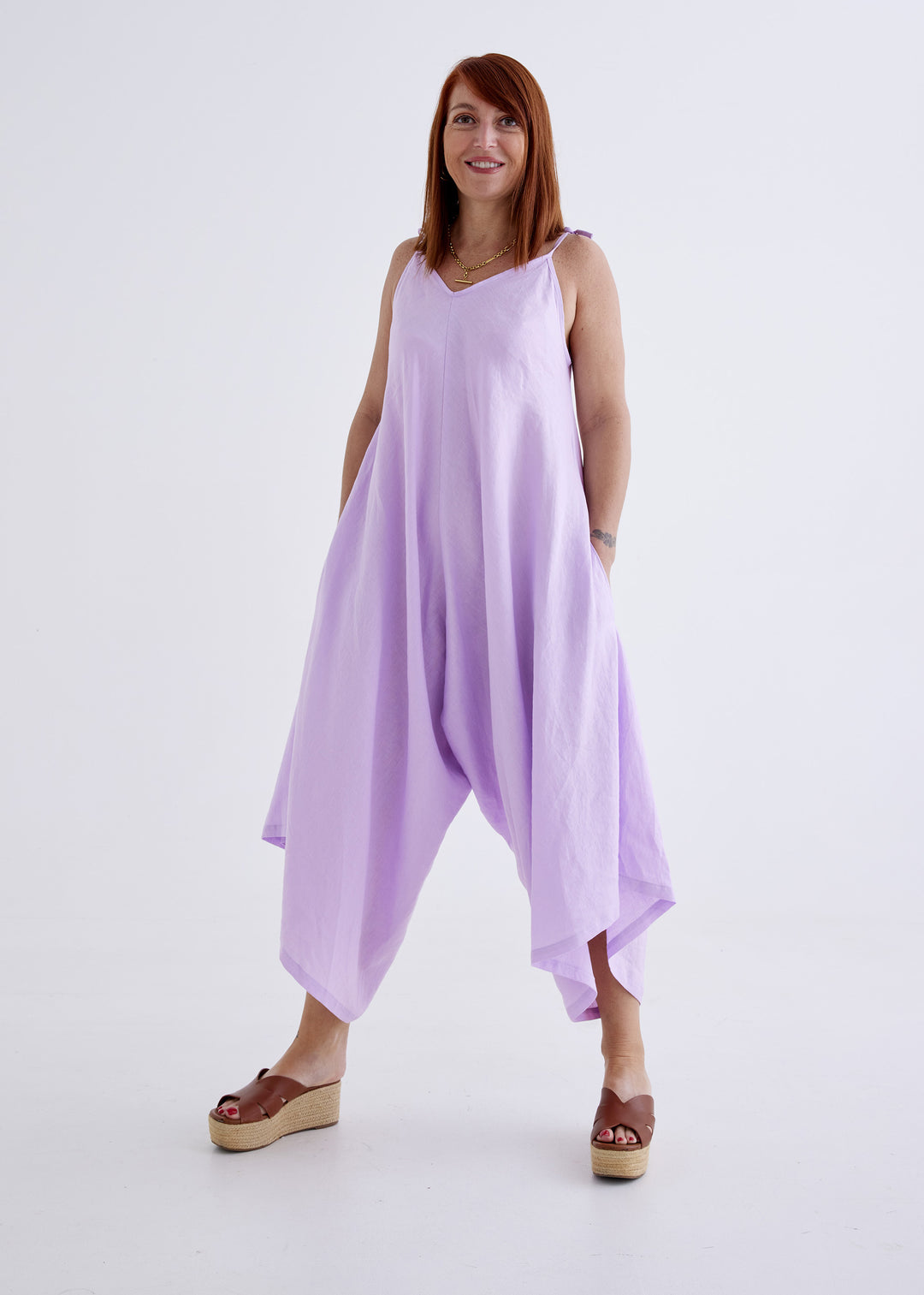 Willow Linen Jumpsuit in Lilac