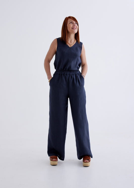 Lana Linen Pants in Navy