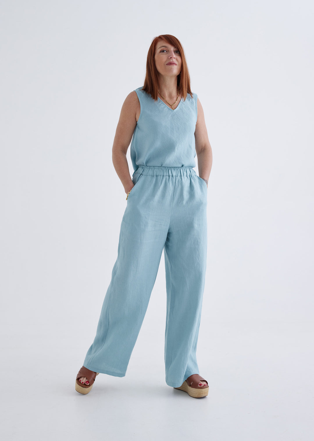 Lana Linen Pants in Spring Blue