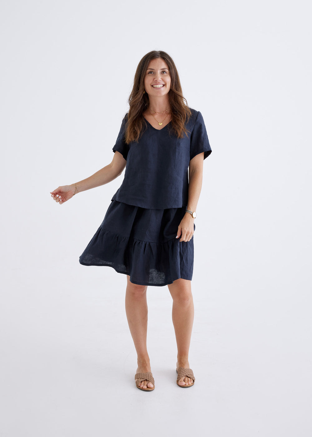 Lara Linen Skirt in Navy