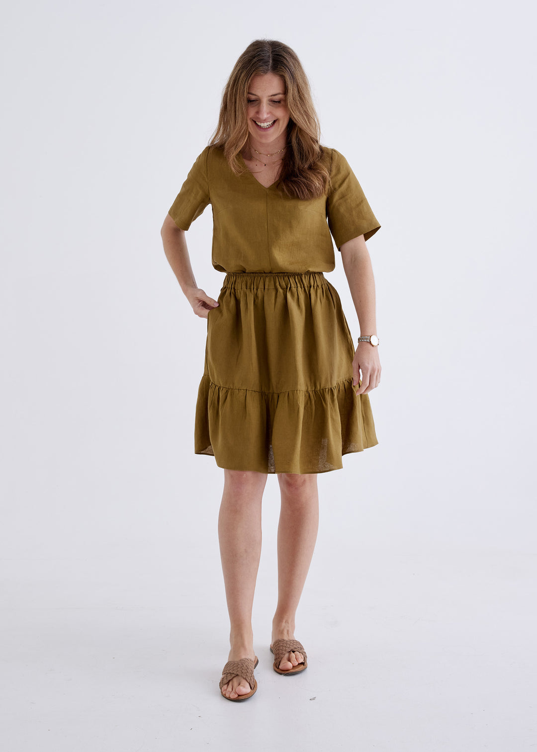 Lara Linen Skirt in Deep Jungle