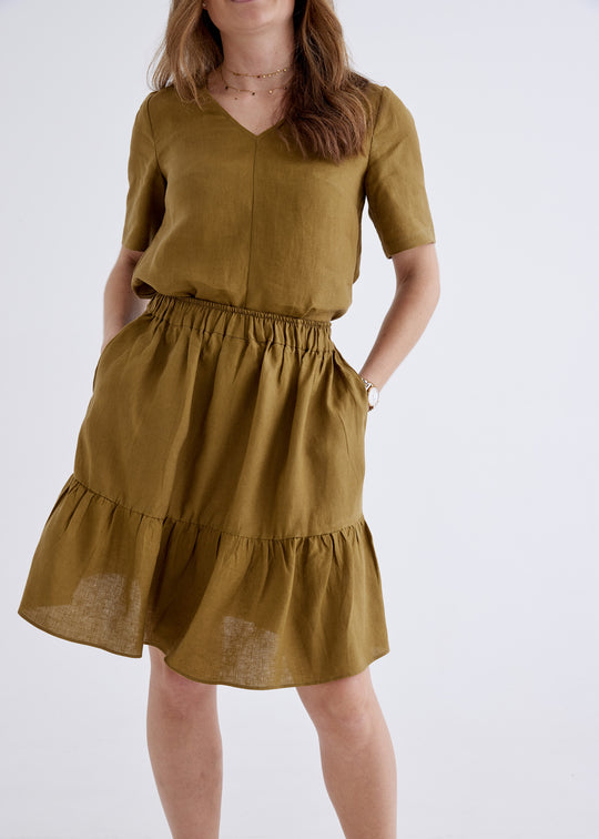 Lara Linen Skirt in Deep Jungle