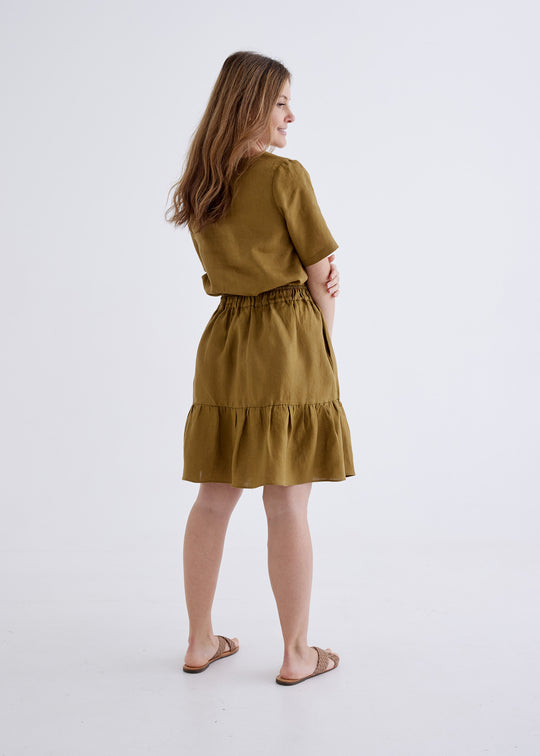 Lara Linen Skirt in Deep Jungle