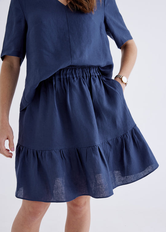 Lara Linen Skirt in Denim Blue