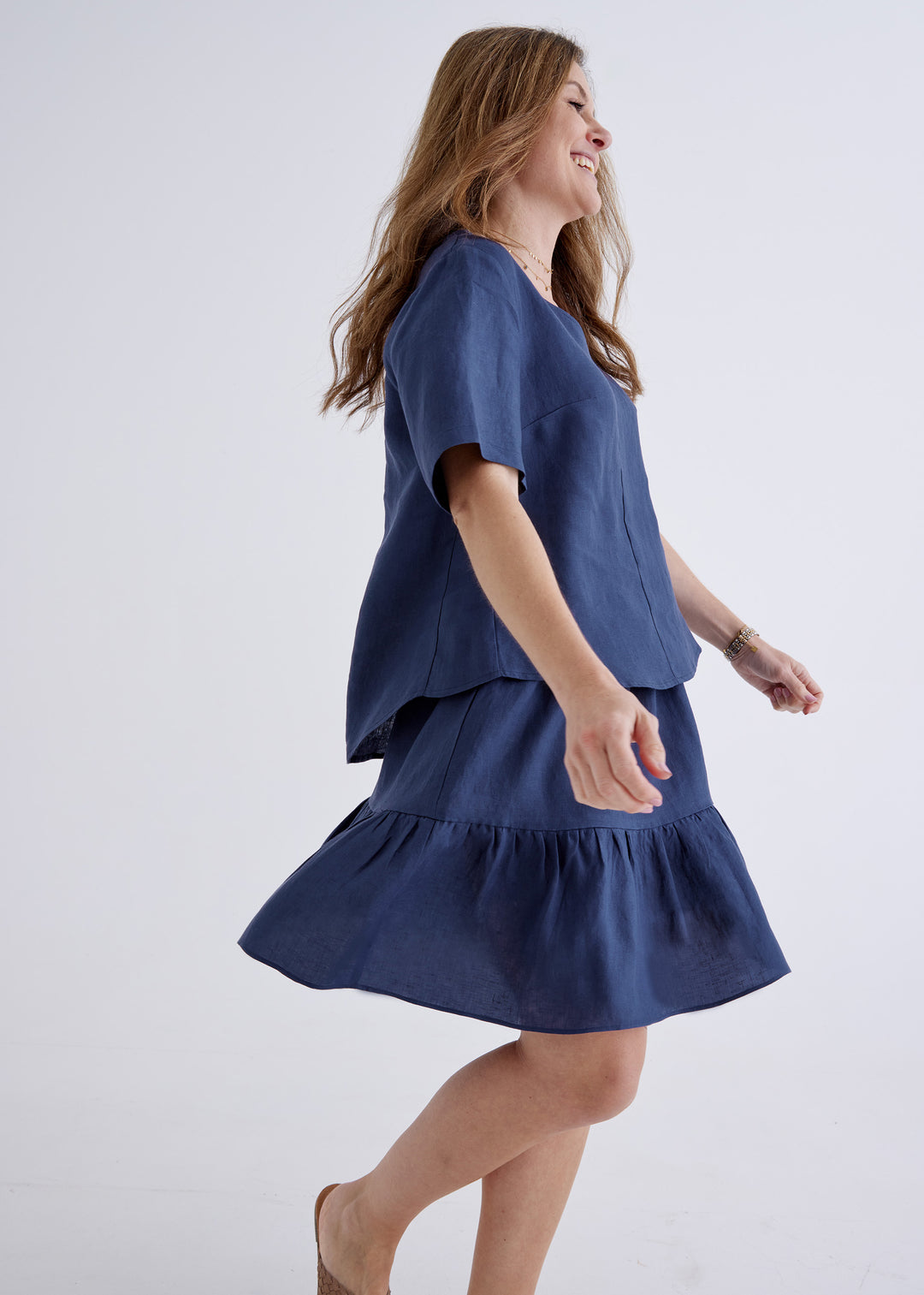 Lara Linen Skirt in Denim Blue