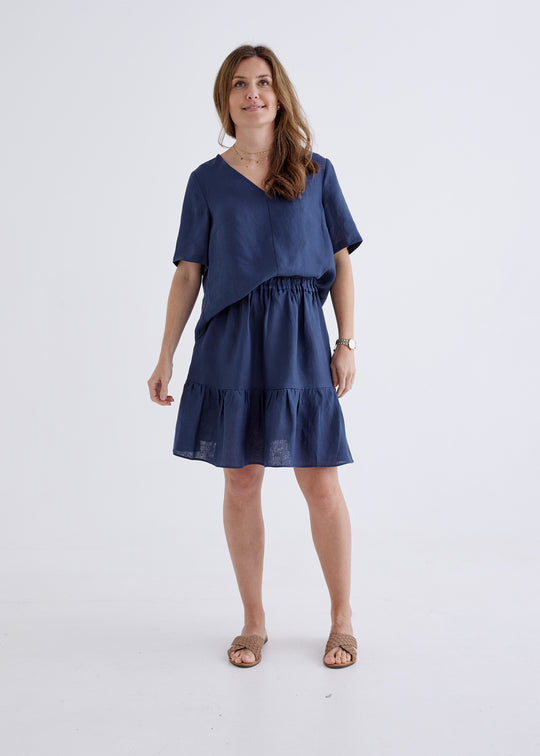 Lara Linen Skirt in Denim Blue