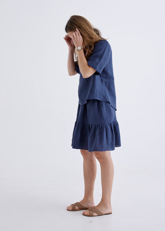 Lara Linen Skirt in Denim Blue