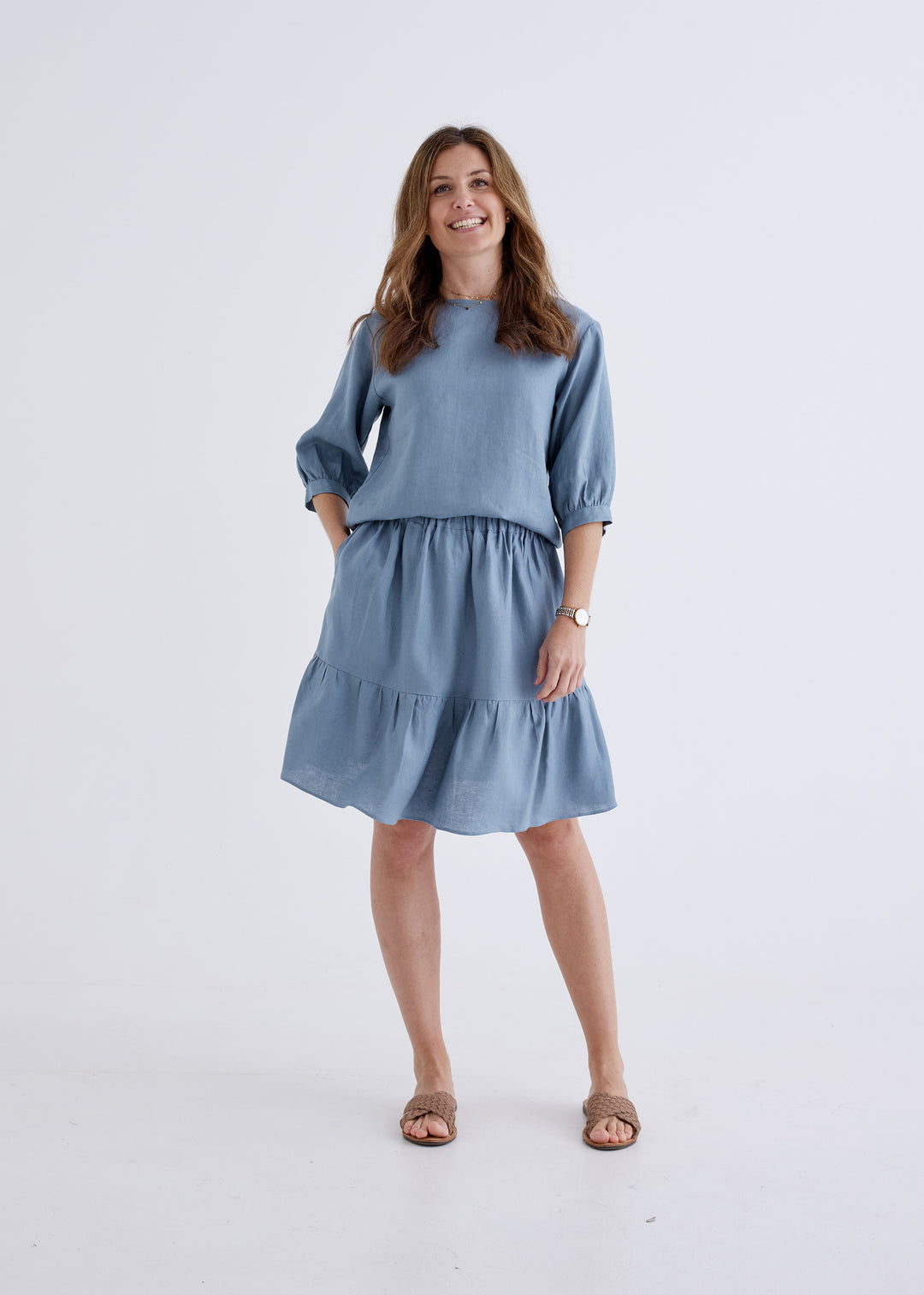 Lara Linen Skirt in Liberty Blue