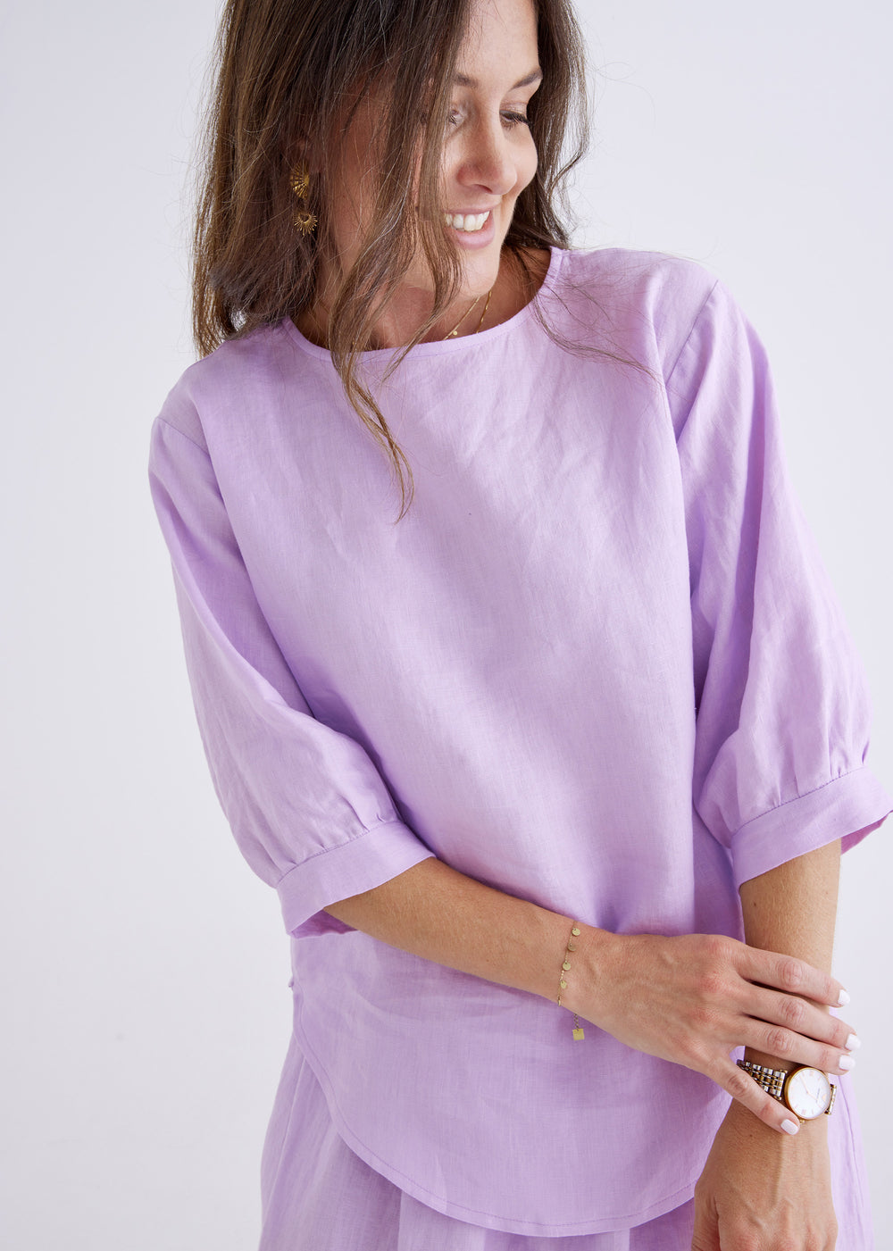 Laura Linen Top in Lilac