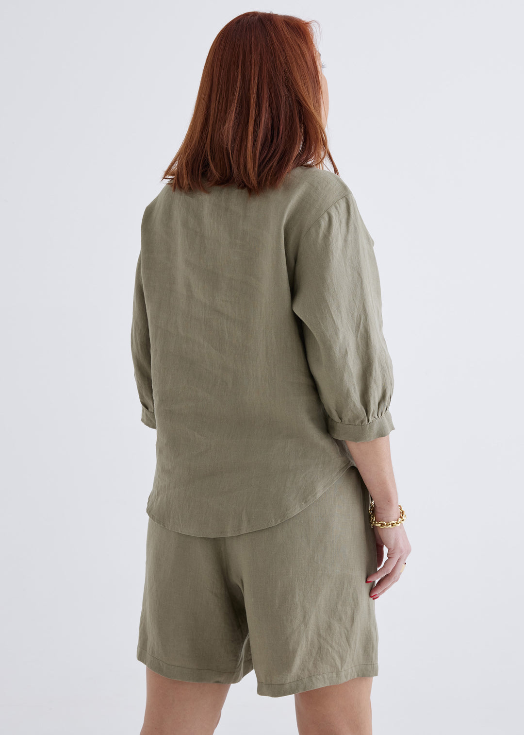 Laura Linen Top in Khaki