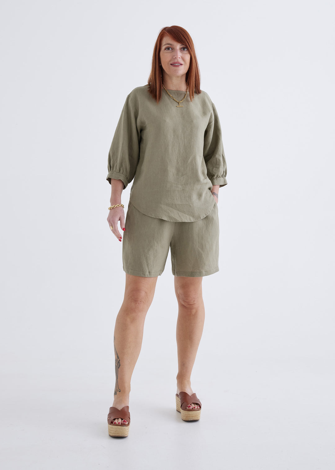 Laura Linen Top in Khaki