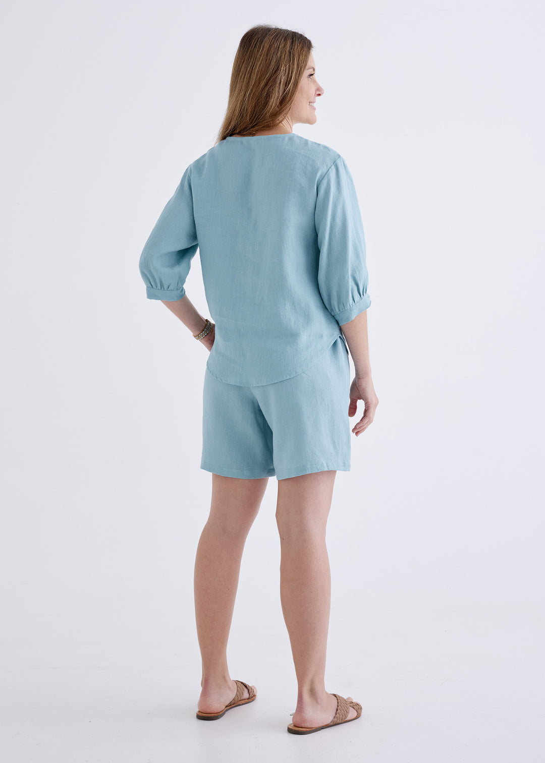 Laura Linen Top in Spring Blue