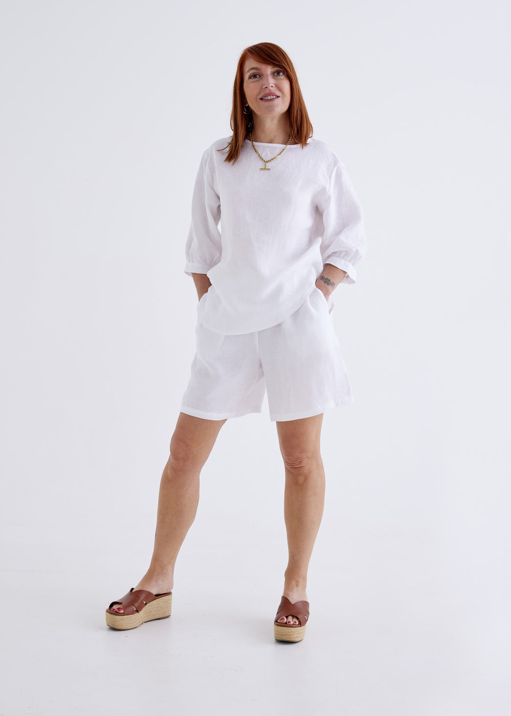 Laura Linen Top in White