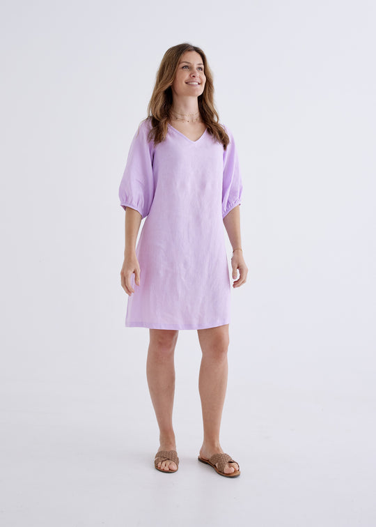 Lily Linen Dress in Lilac