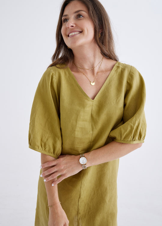 Lily Linen Dress in Olive