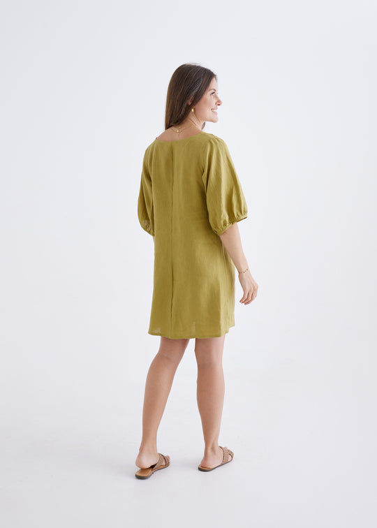 Lily Linen Dress in Olive