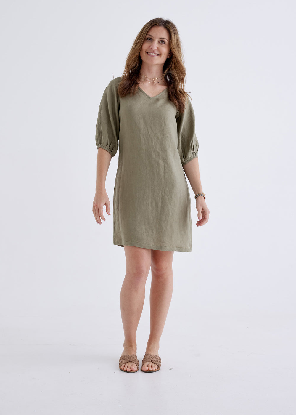 Lily Linen Dress in Khaki