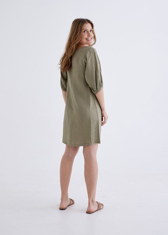 Lily Linen Dress in Khaki