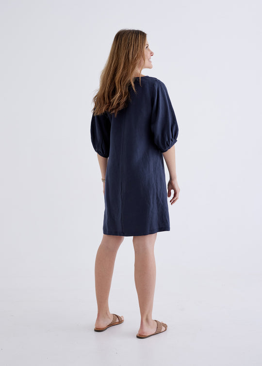 Lily Linen Dress in Navy