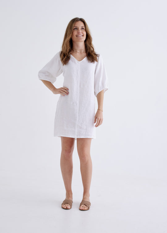 Lily Linen Dress in White