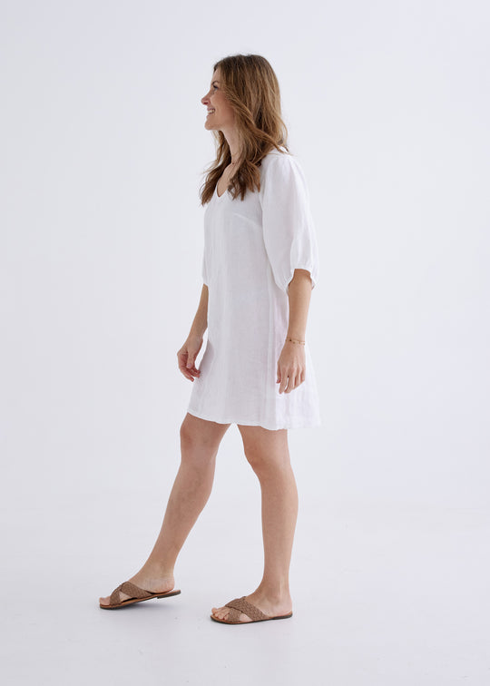 Lily Linen Dress in White