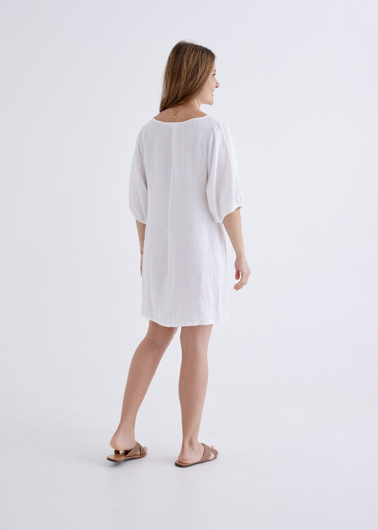 Lily Linen Dress in White