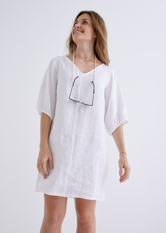 Lily Linen Dress in White