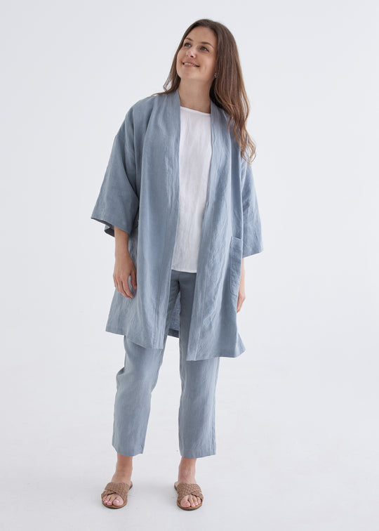 Linen Robe in Dove Blue