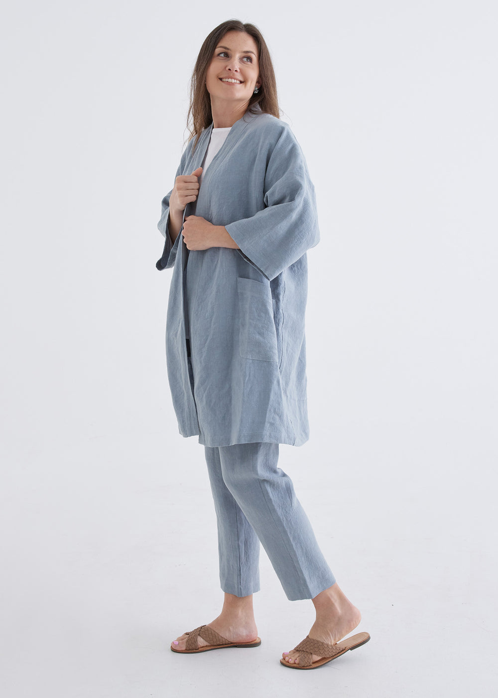 Linen Robe in Dove Blue