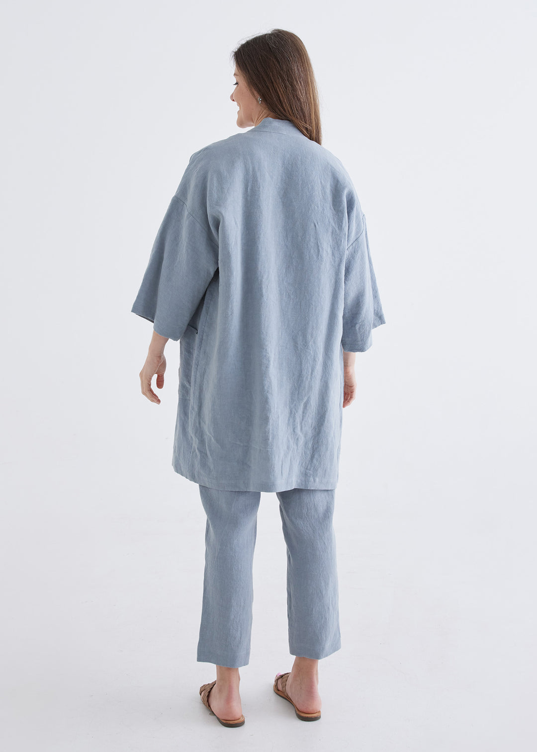 Linen Robe in Dove Blue