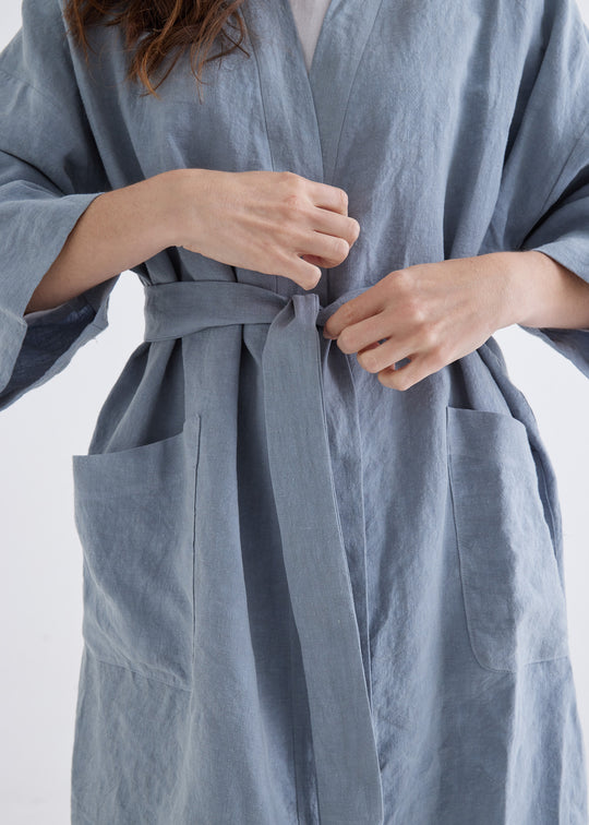 Linen Robe in Dove Blue