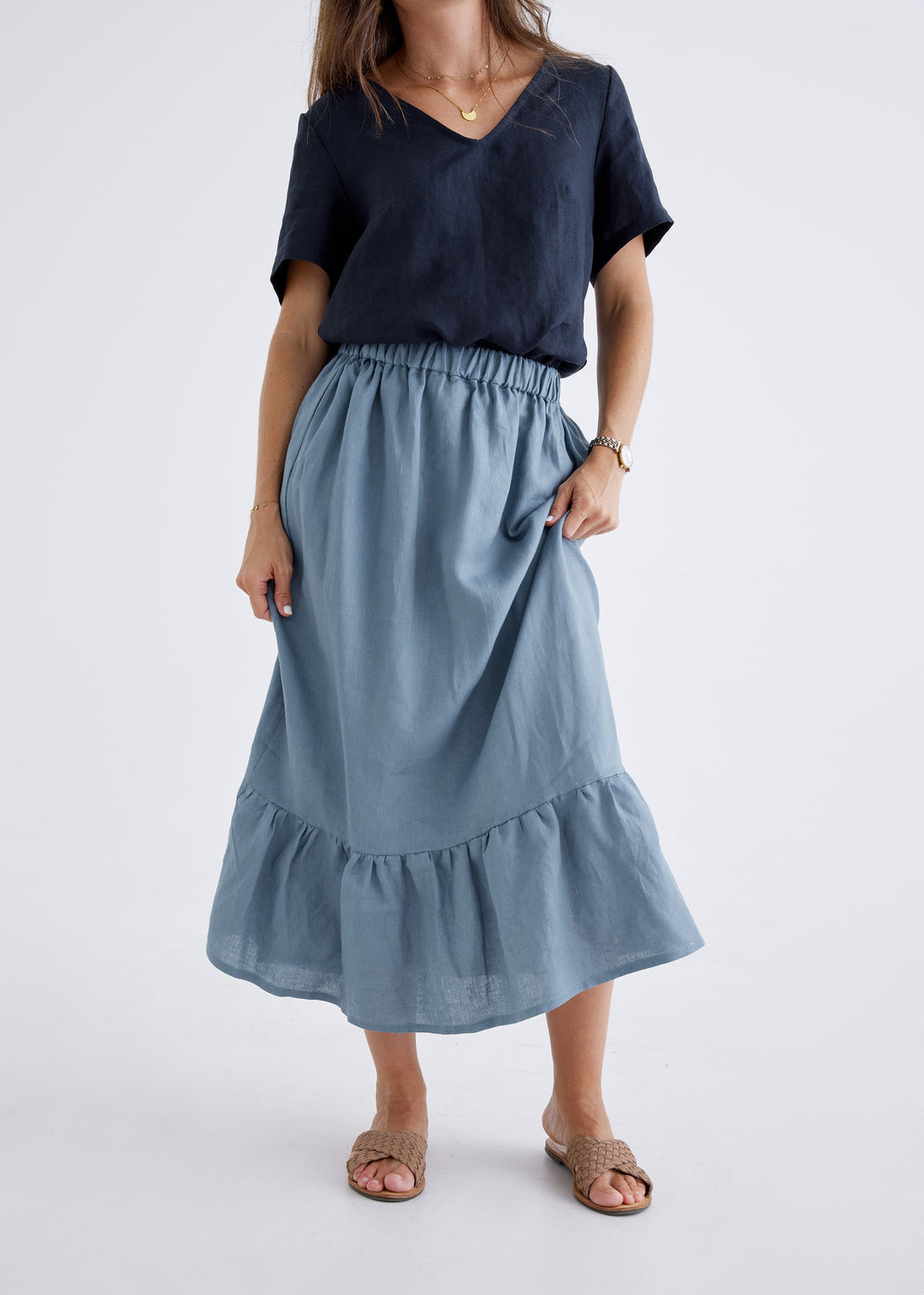 Luna Linen Skirt in Liberty Blue
