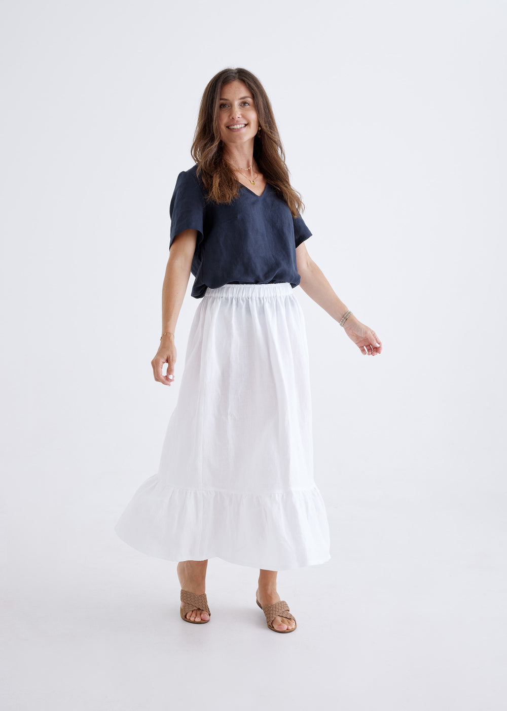 Luna Linen Skirt in White