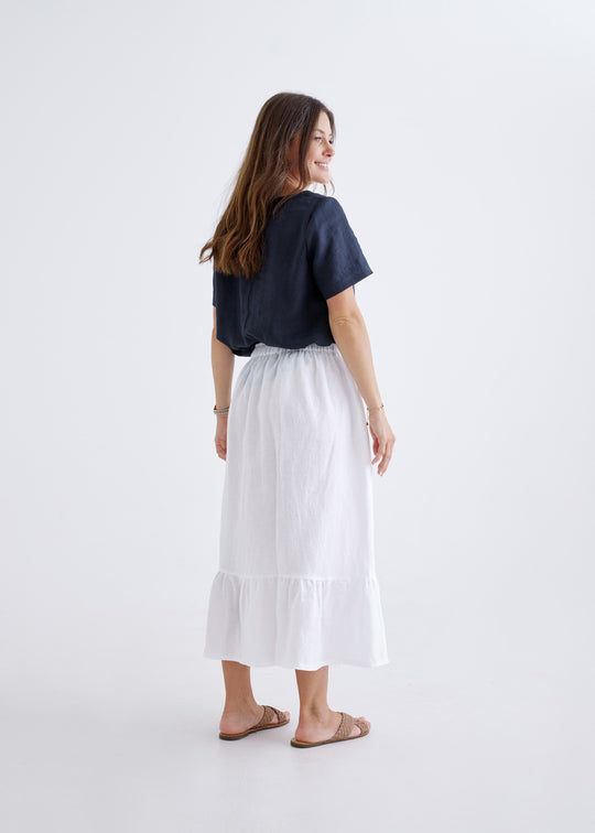 Luna Linen Skirt in White