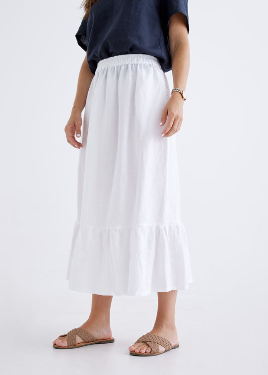 Luna Linen Skirt in White