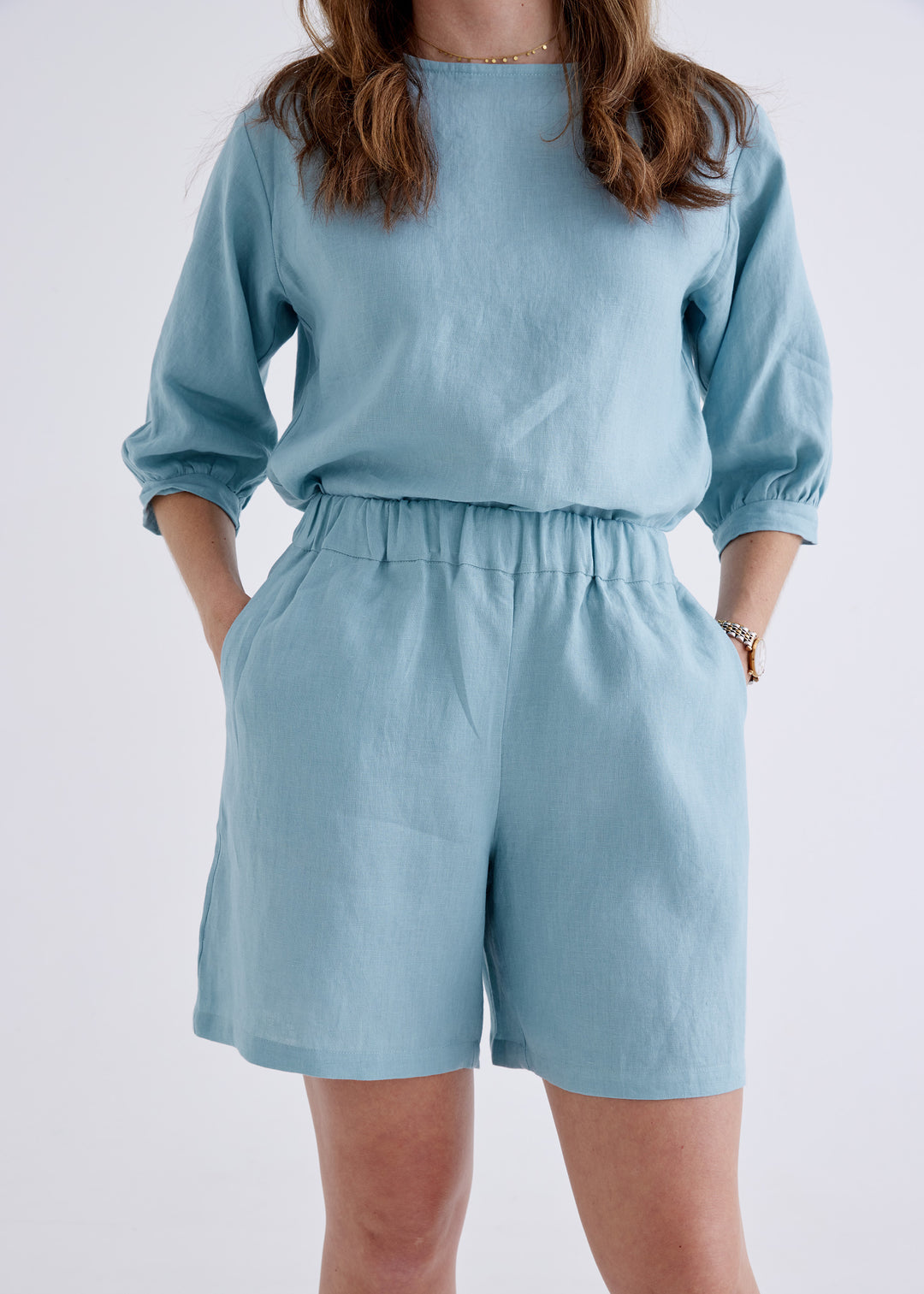 Marley Linen Shorts in Spring Blue