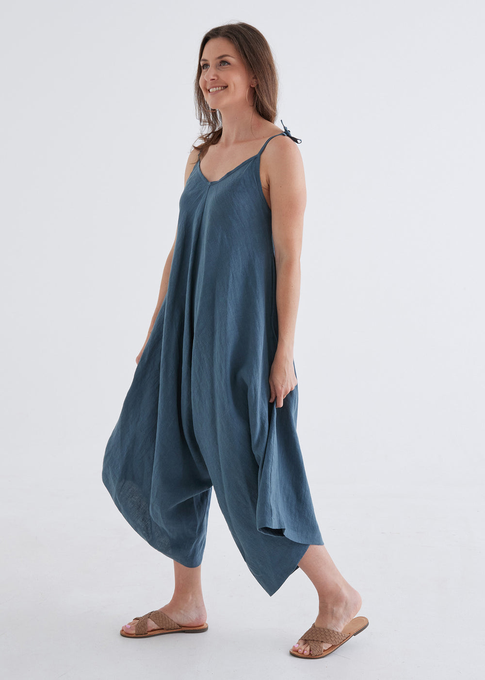 Willow Linen Jumpsuit in Deep Teal