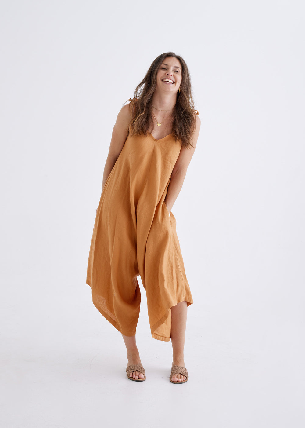 Willow Linen Jumpsuit in Ginger