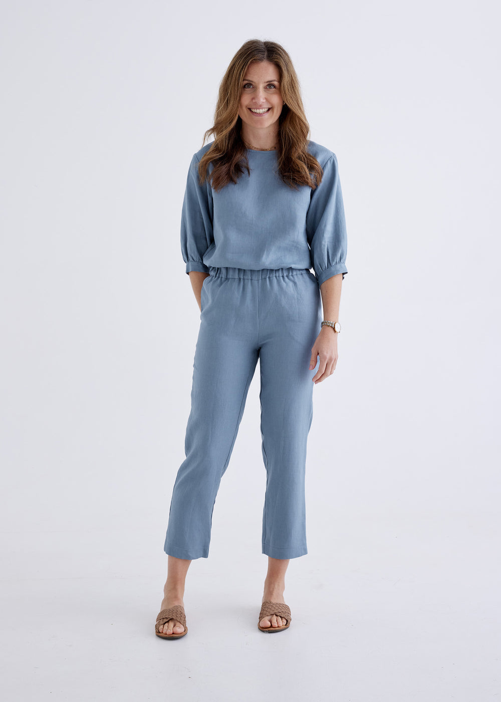 Zoe Linen Pants in Liberty Blue