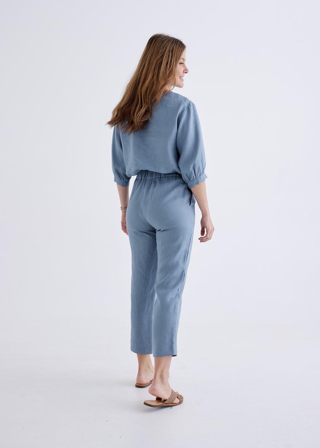 Zoe Linen Pants in Liberty Blue